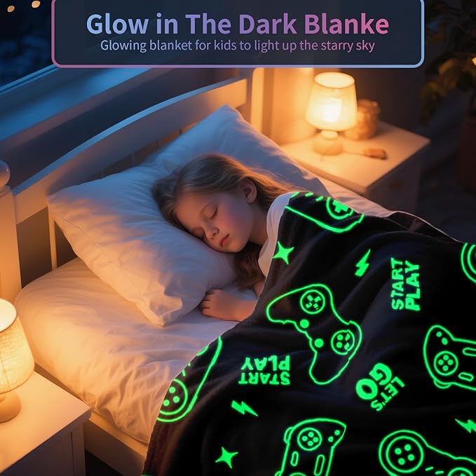 Gaming Blanket for Boys, Glow in The Dark Gamer Blankets for Teen Boys, Gaming Gifts for Men, Cool Gamer Gifts, Birthday 40"x 60"