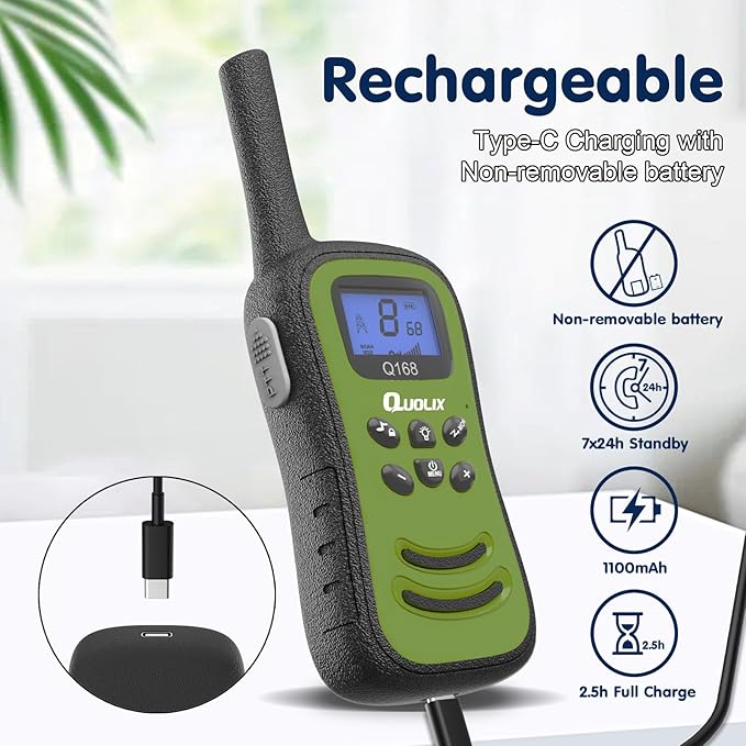 QUOLIX Walkie Talkies for Kids 3 Pack, Rechargeable Kids Walkie Talkies Toy for 3-12 YrO Boys, Long Range Walkie Talkie with 22 Channels & Flashlight Birthday Gifts for Kid‘s Outdoor Adventure