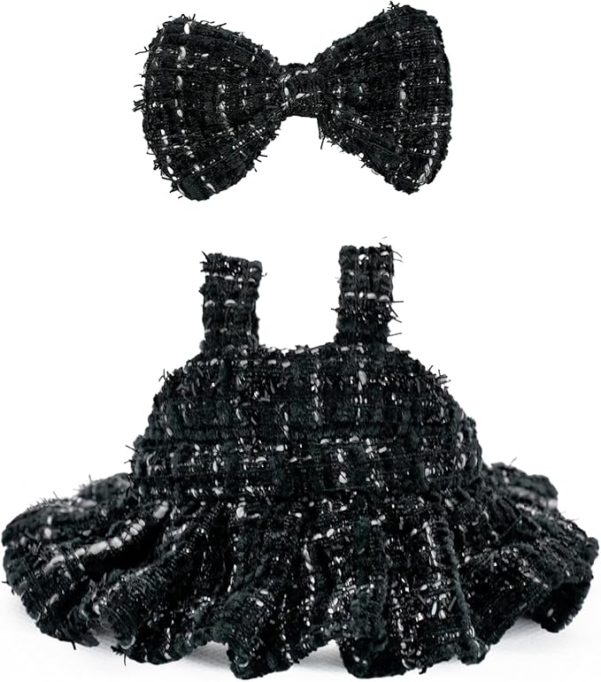 Clothes for 17cm Dolls, Premium Dolls Accessories with Chic Black Bow Spaghetti-Strap Dress Set, High-End Fashion Outfit for Play & Display