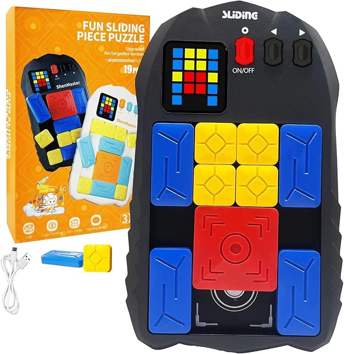 Super Slide Puzzle Game – Rechargeable Brain Teaser Unlock 500+ Levels of Electrifying Sliding Puzzles，A Dazzling Electronic Brain Challenge with Addictive Puzzle Fun for All Ages(Black)