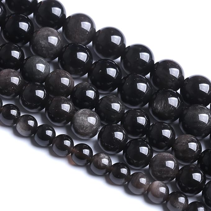 10MM 38PCS Natural Stone Silver Obsidian Loose Beads for Jewelry Making DIY Bracelet