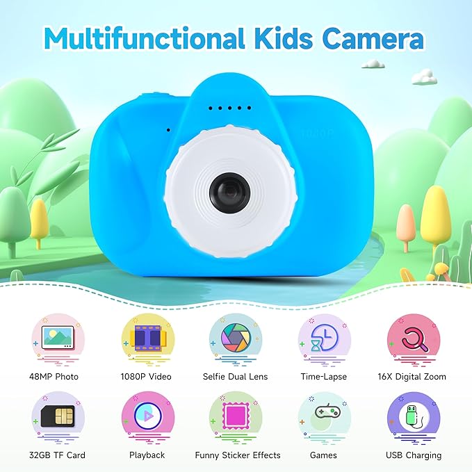 Toddler Camera Kids Camera Christmas Birthday Toy Gifts for Kids Age 3 4 5 6 7 8, Blue