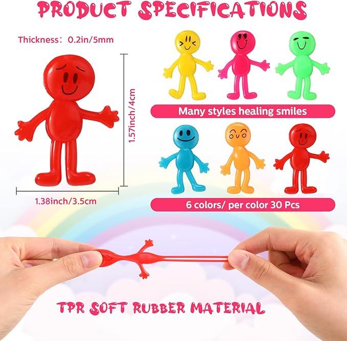 Libima 180 Pcs Stretchy Bendable Man Treasure Box Toys for Classroom Stretchable Smile Figures Assorted Color Bendable Carnival Prizes Party Gift Bag Filler Birthday Party Gifts Stress Relief Toys