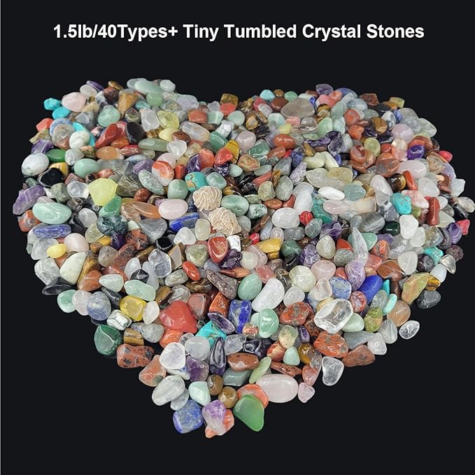 450 Pieces Rocks Collections for Kids, 40+ Kinds Gemstones and Crystals Set, Rocks and Minerals Science Kit Include 1.5lb Tumbled Chips Crystals and 1lb Tiny Rough Stones
