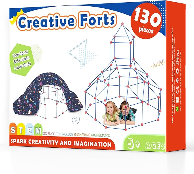 Tiny Land Fort Building Kit Creative Fort Indoor Outdoor for 5,6,7,8 Years Old Boys and Girls STEM Building Toys with Storage Bag DIY Castles Tunnels with 86 Rods and 44 Balls