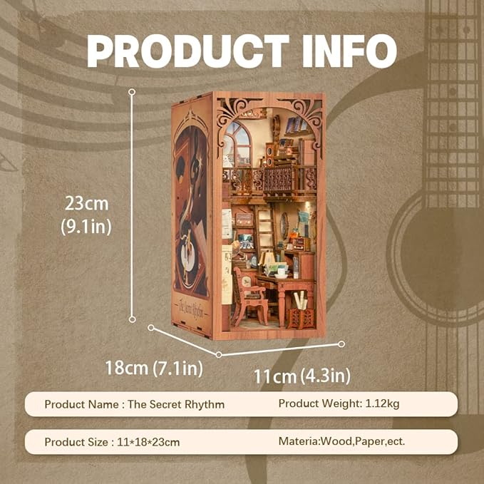 Fsolis Book Nook Kit Music, DIY Miniature Room House Kit 3D Wooden Puzzles for Adult Decorative Bookend Bookshelf Nook Decor Gifts for Women Teens and Book Lovers(The Secret Rythm)