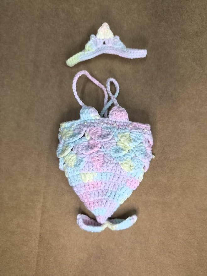 Clothes for Labubu Doll,Clothes for Doll Accessories,Hand-woven Bikini Mermaid Crochet Skirt Set,Summer Mermaid Costume Outfit Suitable for Labubu15&17cm,Dress-Up Accessories for Labubu Doll (color03)