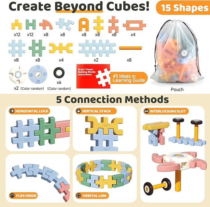 Interlocking Large Building Blocks for Toddlers 3-5, STEM Building Toys for Kids 3 3+ 4 4+ Year Old, Manipulatives Preschool Kindergarten Toys for Kids Age 3+, Birthday Gifts for Boys Girls