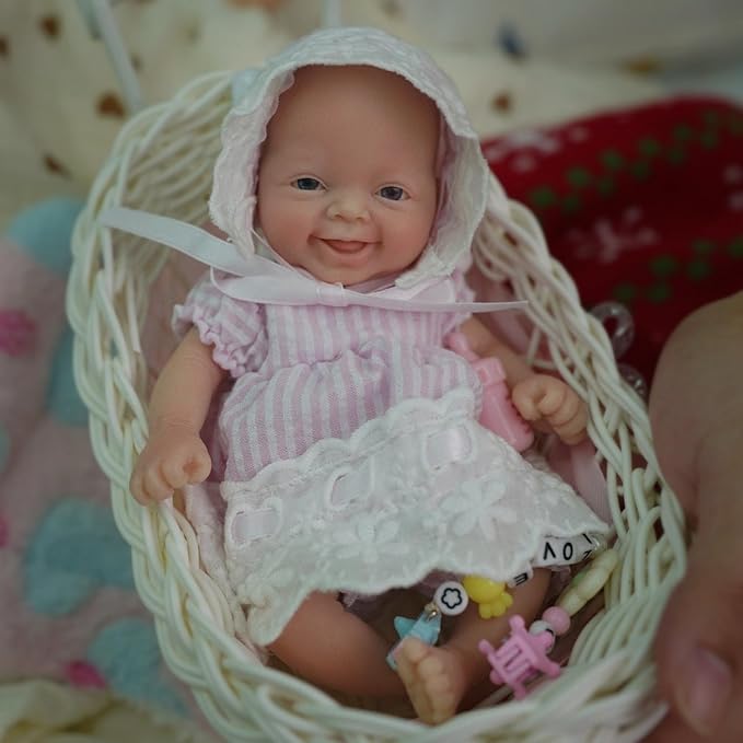 7" Girl Micro Preemie Full Body Silicone Baby Doll,Mini Realistic Newborn Baby Doll Real Life Miniature Baby Doll with Feeding Accessories