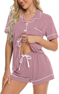 SWOMOG Womens Button Down Pajamas Set Short Sleeve Sleepwear Bride Soft Pj Lounge Sets XS-3XL