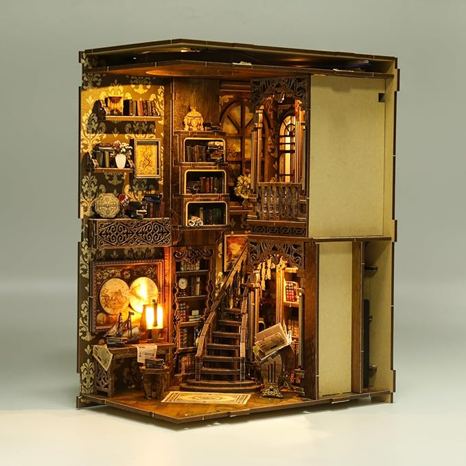 DIY Miniature House Kit, Mini House Building Kit, DIY Book Nook Kit, Tiny Model House for Adults to Build, Beginner 3D Wooden Book Nook, for Family Friends (Book Museum)