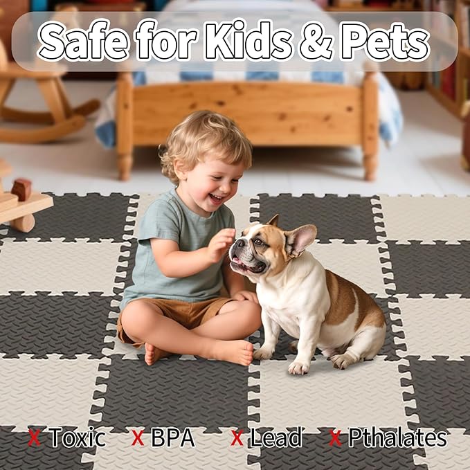 Foam Play Mat, 0.4 Inch EVA Soft Non-Toxic Baby Playmat, Interlocking Floor Mats, Solid Colored Foam Puzzled Floor Mats, Baby Play Mat Exercise Mats, 16 Tiles(White/Black)