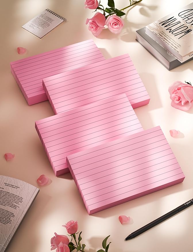 Pink Index Cards 3x5, 200 PCS 3x5 Index Cards Flashcards, Heavyweight Note Cards 3 by 5 Pink Flash Cards Single-Sided Study Card, Ruled 3 x 5 Index Card Ruled Notecard for School Office Home Studying
