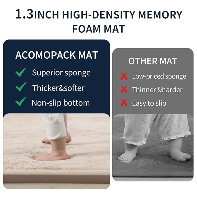 ACOMOPACK Baby Play Mat for Floor 1.3" Thick Memory Foam Play Mat 59"×71" Tummy Time Crawling with Non-Slip Bottom for Living Room,Nursery,Soft Velvet Playpen Mats for Kids,Infants（Beige）