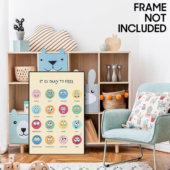 xbsifyiooa Feelings Chart Poster, Calming Corner Poster, Preschool Classroom Must Haves for Kids, Mental Health Posters, It Is Okay To Feel Emotions Poster, Therapist Office Wall Art 12x16in Unframed