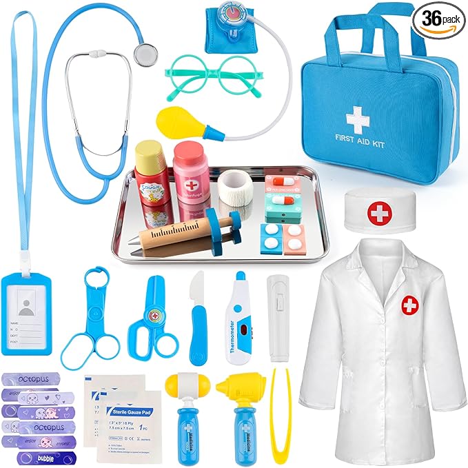 Doctor Kit for Kids, 36 Pcs Doctor Play Set kit for Toddlers 3-5 with Medical Storage Bag & Real Stethoscope, Medical Kits Doctor Toys, Fun Doctor Role Playing Game Gift for Kids Toddlers