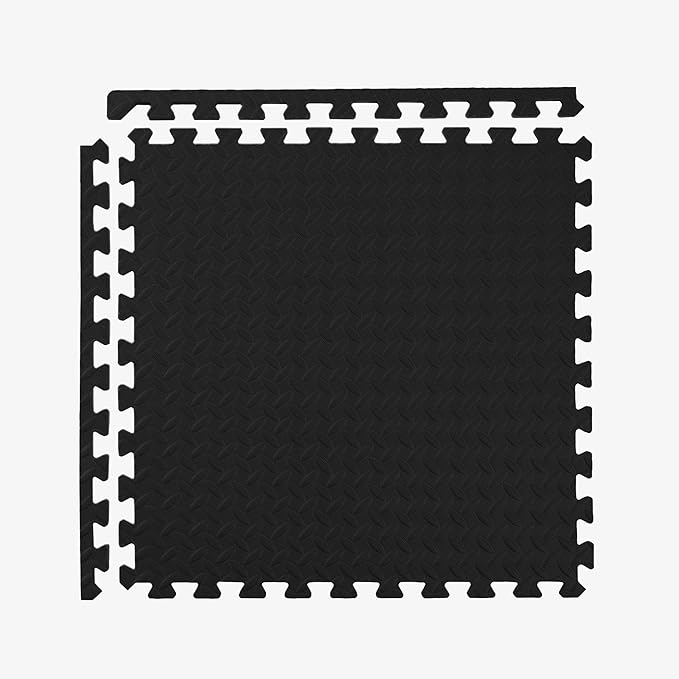 IncStores 1/2 Inch Thick Diamond Soft Foam Flooring Tiles | High-Density Interlocking Foam Tiles for Rugged Style in Your Home Gym, Playroom, and More | Black, 16 Tiles