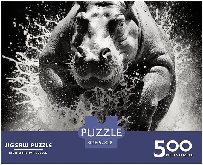 Hippo Thickened Wooden Jigsaw Puzzles 500 Pieces 3D Animal for Adults Fun Education Game Home Decoration Toy Intellectual Game Stress Relief Toy Premium & Durable 500pcs (52x38cm)