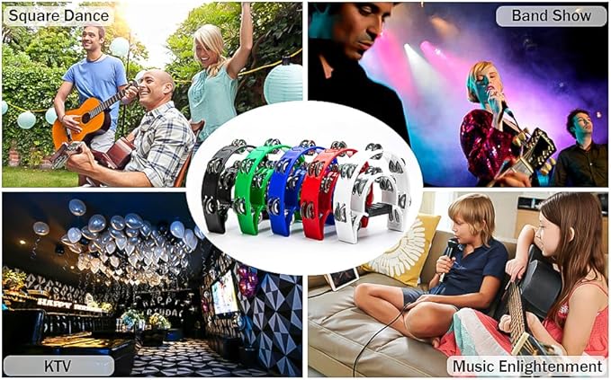 Musfunny Tambourine with Double Row Metal Jingles Hand Held Percussion Tambourines Musical Educational Instrument Gifts for Adults KTV Party (Red)