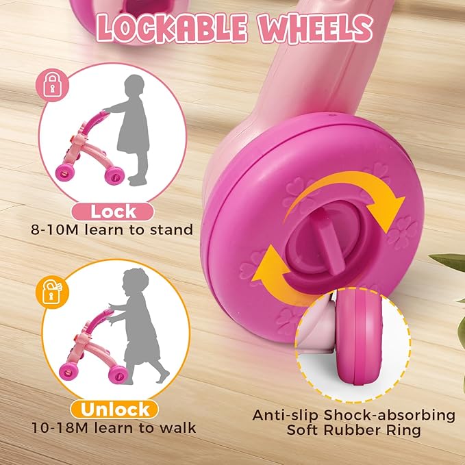 Baby Walker Toys,Push Walker for Boys & Girls Learning to Walk,Sit to Stand Early Educational Toys,Activity Center for Infant,Christmas Birthday Gift for Toddler 6-18 Months,Pink