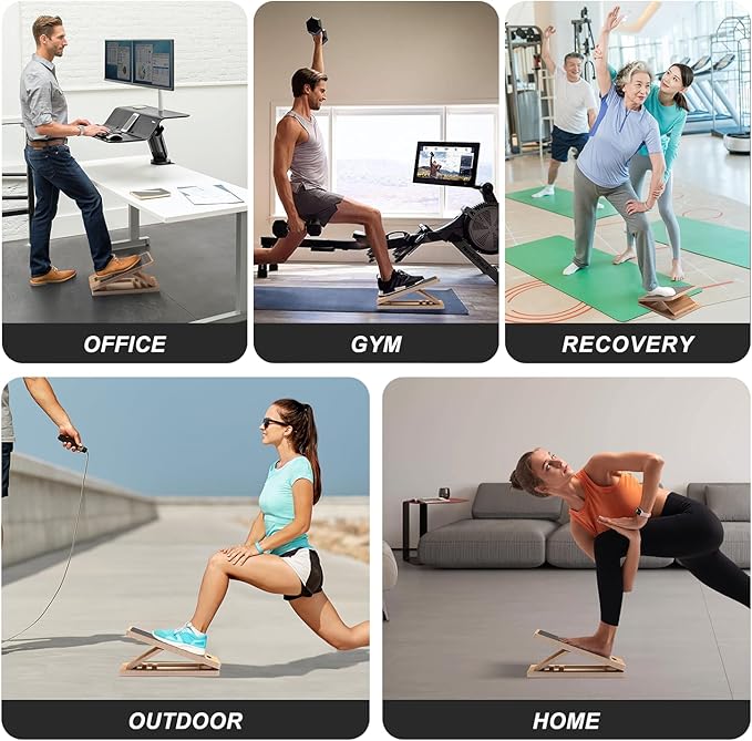 Wooden Slant Board for Calf Stretching, Adjustable Portable Wooden Incline Board with Training Guide, 300 lb. Load Capacity, Physical Therapy Equipment for Legs, Knees, Heels and Ankles
