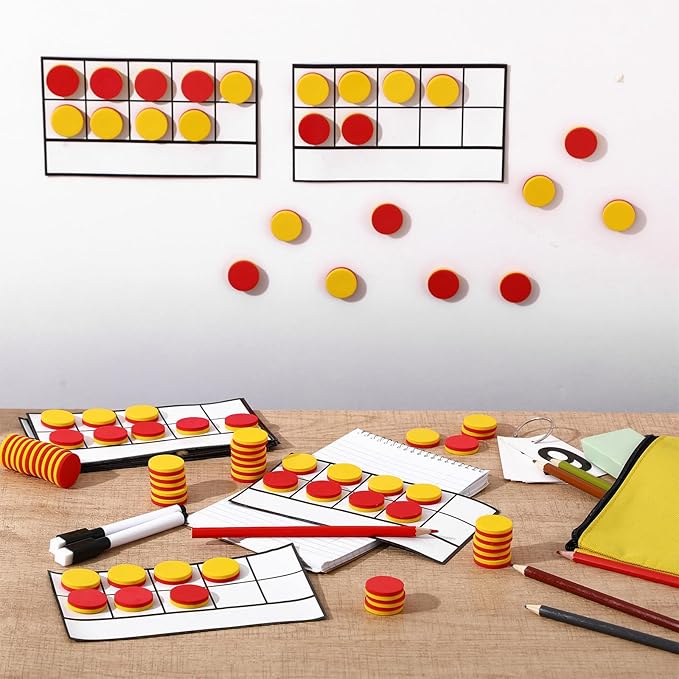 Ireer 12 Sets Magnetic Ten Frame Set, Math Counters Bulk for Classroom Early Math Manipulatives Kit for Home, Kindergarten and Elementary Teachers