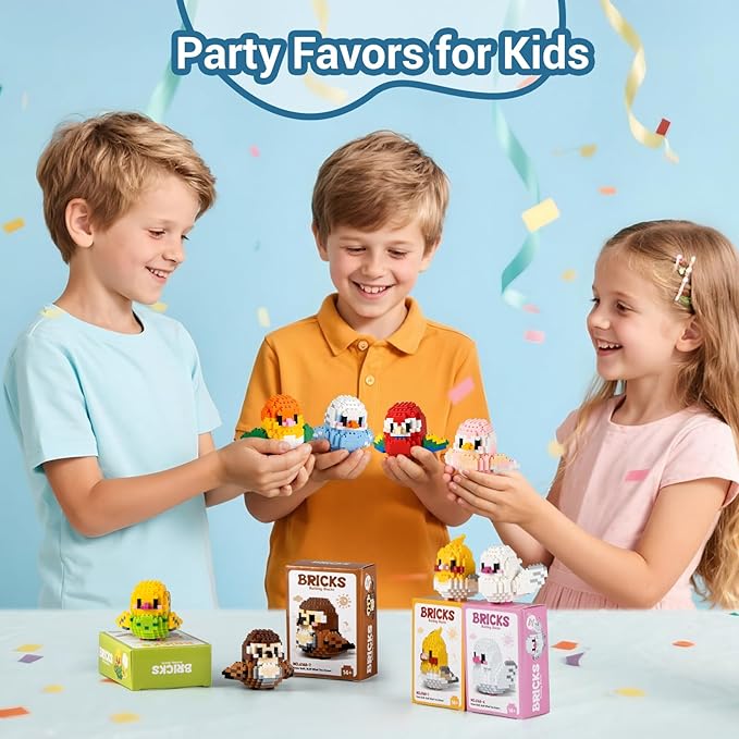 HIGH GODO Bird Parrot Building Sets for Adults, 8 Pack Mini Birds Animal Party Favors for Kids 8-12, Goodie Bag Stuffers, Small Prize Toys Classroom Gifts for Teens Girls Boys