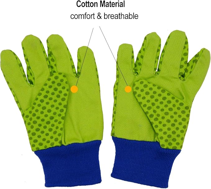 HANDLANDY 2 Pairs Kids Gardening Gloves, Girls Boys Children Garden Work Play Gloves (Green Ladybug & Dot, Small)