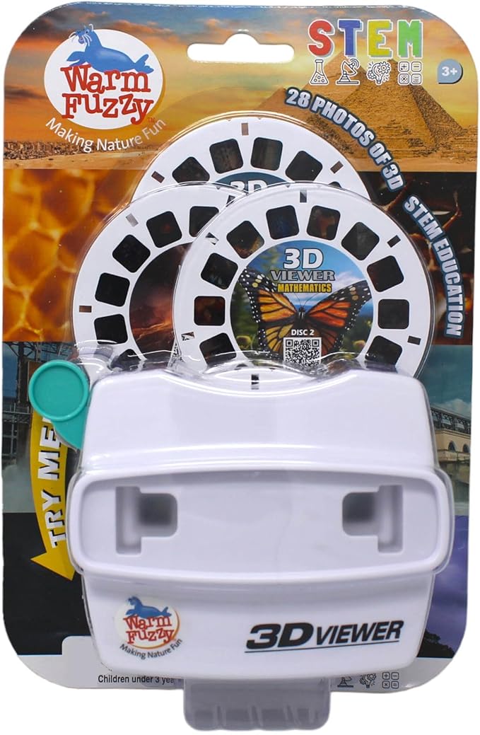 WARM FUZZY Toys STEM Viewfinder - Viewfinder for Kids & Adults, Classic Toys, Slide Viewer, 3D Reel Viewer, Retro, Vintage Toys with 4 Reels - Contains 28 High Definition Educational 3D Images