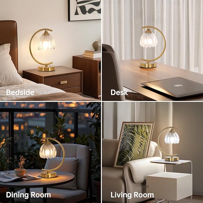 Cordless Table Lamp with 5200mAh Battery & Touch Control - 3 Adjustable Color Temperatures Bulb, Rechargeable Small Table Lamps for Living Room, Bedroom, Desk, Bedside (Transparent Tulip)