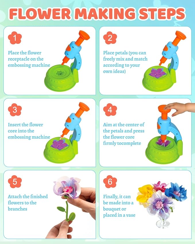 DIY Art Flower Toys Include Extra Accessories Set, Arts and Crafts Activity Kit for Kids, Flower Garden Building Toys for Girls, Birthday Gifts for 3 4 5 6 7 8 9 10 11 12 Year Old Girls(Green)