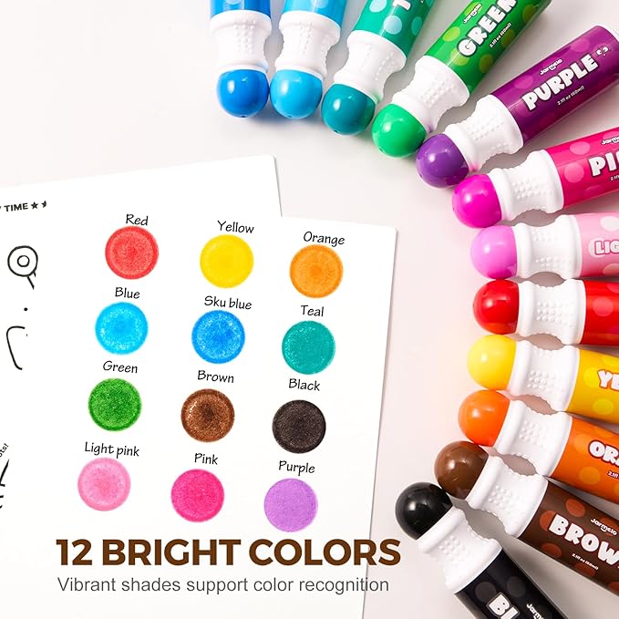 Jar Melo Washable Dot Markers for Toddlers 1-3, 12 Colors Dot Paints with 108 PDF & 20 Physical Activity Papers, Non-Toxic Bingo Daubers for Toddlers 2-4, Kids Arts and Crafts Supplies
