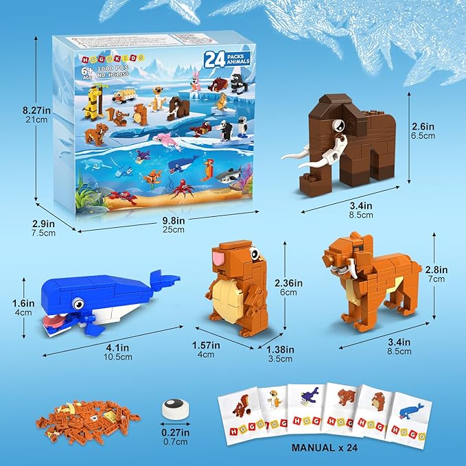 HOGOKIDS 24 Pack Large Building Set Party Favors for Kids – 1000 PCS Mini Blocks Toy to Build Realistic Animals, Goodie Bag Stuffers Classroom Prizes Easter Birthday Gifts for Boys Girls Ages 6-12