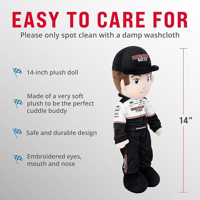 Playtime by Eimmie NASCAR-Themed Soft Baby Doll, 14-Inch Plush Racing Rag Doll for Kids, Team Penske Austin Cindric Motorsports Plush Figure, Fabric Stuffed Toy for All Ages