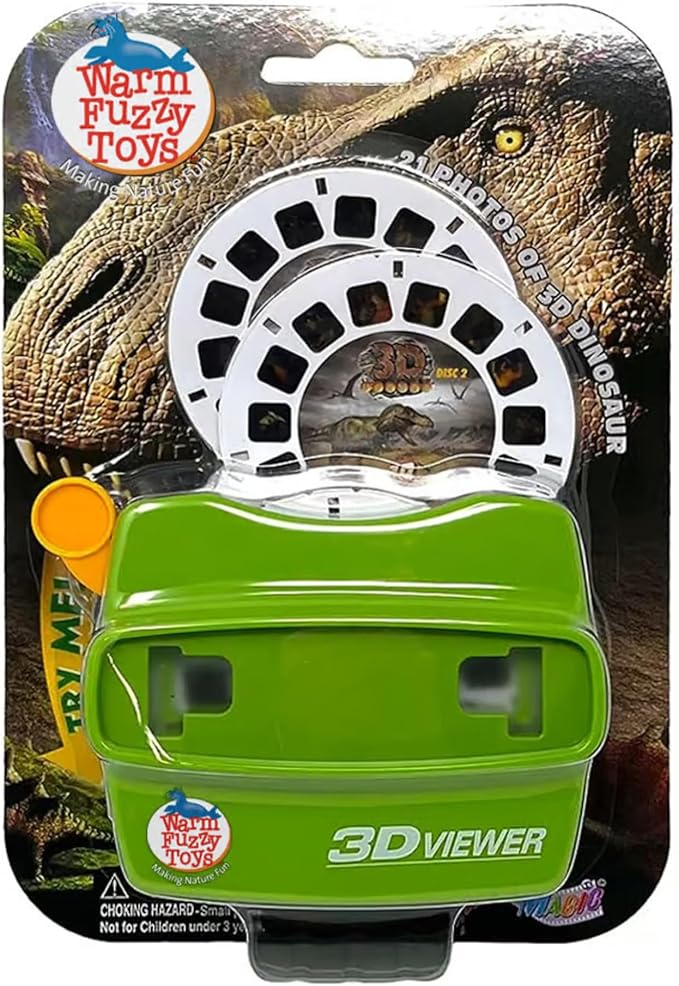 WARM FUZZY Toys 3D Viewfinder (Dinosaur) - Viewfinder for Kids & Adults, Classic Toys, Slide Viewer, 3D Reel Viewer, Retro, Vintage Toys with 3 Reels - Contains 21 High Definition 3D Images