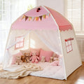 Kids Play Tent Indoor Teepee: Princess Castle Reading Nook with Mat Lights Carry Bag Mesh Windows Quick Setup for Bedroom Playroom Girls Ages 3-12 - 59x39x59 in