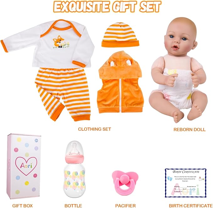 Aori Reborn Baby Dolls Lifelike 18-inch - Realistic Newborn Girl Doll That Look Real, Nice Gift Set for Kids, Parents-to-be, Grandparents