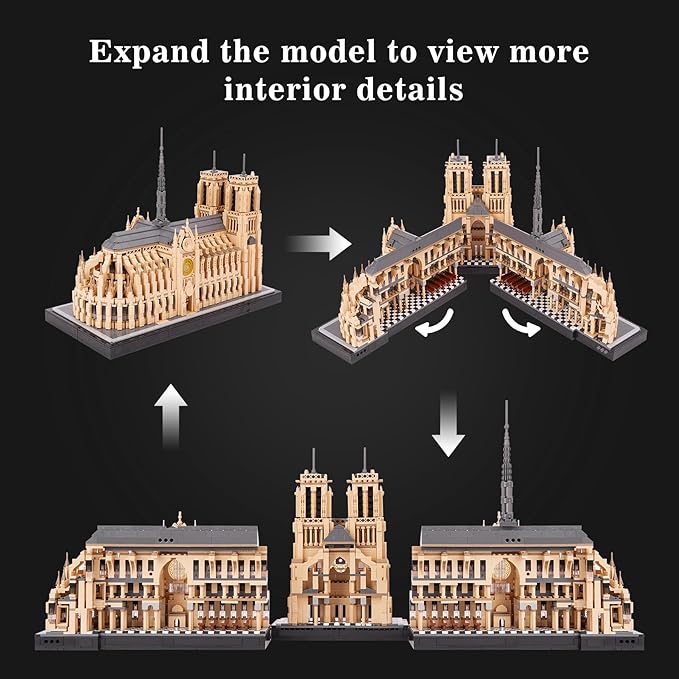 Architecture Notre-Dame de Paris Model Building Block Set, Openable Architecture Model Micro Building Kit Collection Building Toy