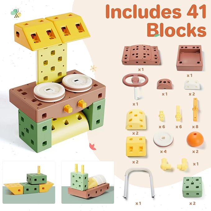 41PCS DIY Jumbo Building Blocks for Kids 3+ Year Old Big Montessori Toys Stacking Blocks, Toddler Developmental Play Toy Set, Birthday Christmas Gifts for Boys & Girls