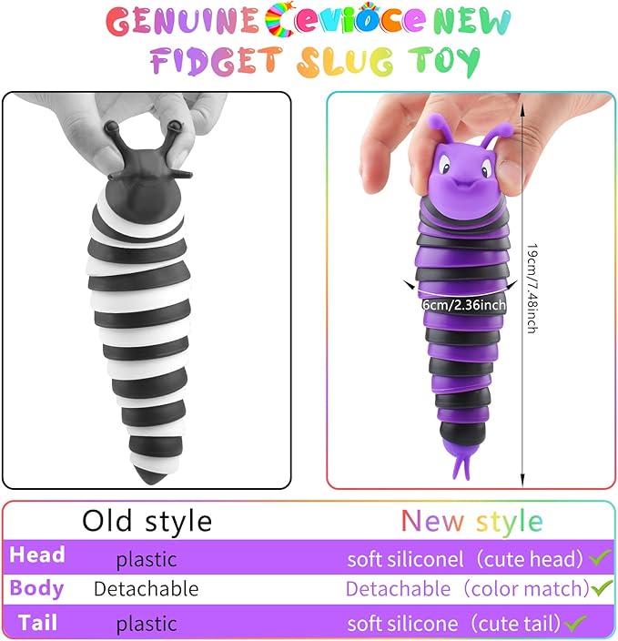 Cevioce Fidget Slug Toy, Sensory Slug Fidget Toys for Kids & Adults, 3 PCS Autism Sensory Toys for Autistic Children Toddlers, Toddler Toys - 3 4 5 6 7 8+ Year Old Girl Boy Birthday Gifts A