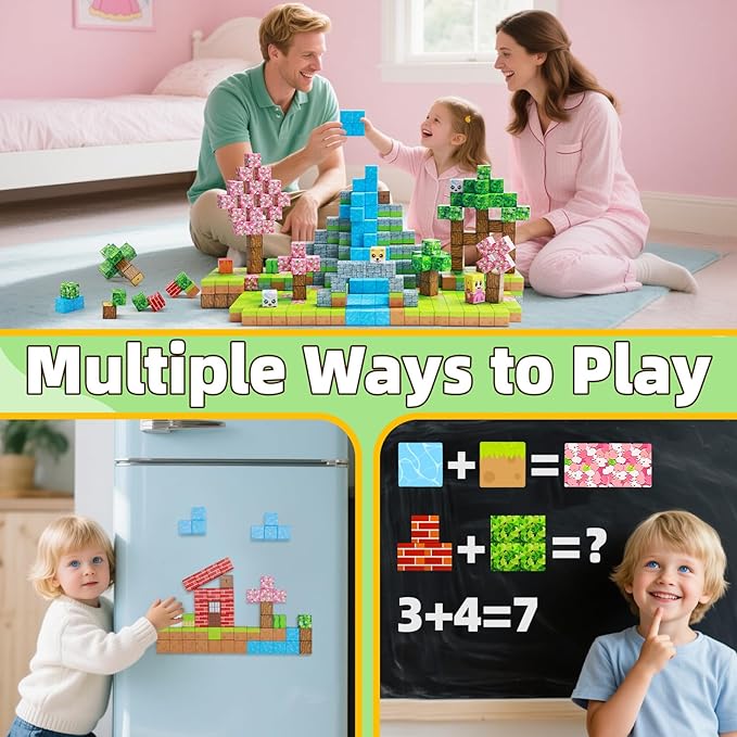 EchoPlan Magnetic Blocks, 100PCS Magnetic Building Blocks to Build a 3D World, STEM Sensory Construction Stacking Magnet Blocks Toy for Kids Ages 3+, Boys and Girls Christmas Birthday Gifts
