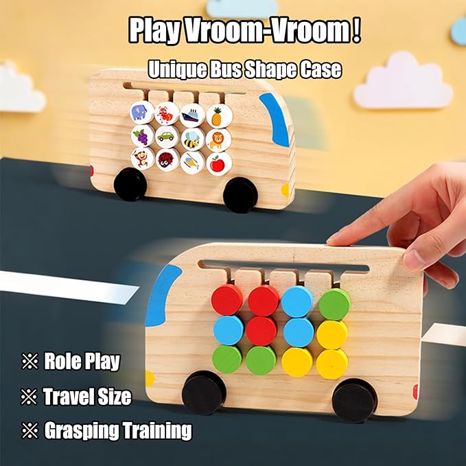 Montessori Toys Slide Puzzle for Kids | Double-Sided Matching Game & Logic Puzzles | Travel Toys for Toddlers with 96 Challenges (Color & Animal Cards)