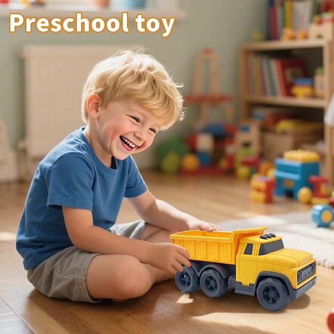 Toddler Car Toys for 1-3 Year Old, Yellow Dump Truck, BPA Free, Phthalates Free, PVC, Recycled Plastic, Construction Truck, Kids Outdoor Toys, Christmas Birthday Gifts for Boys Girls