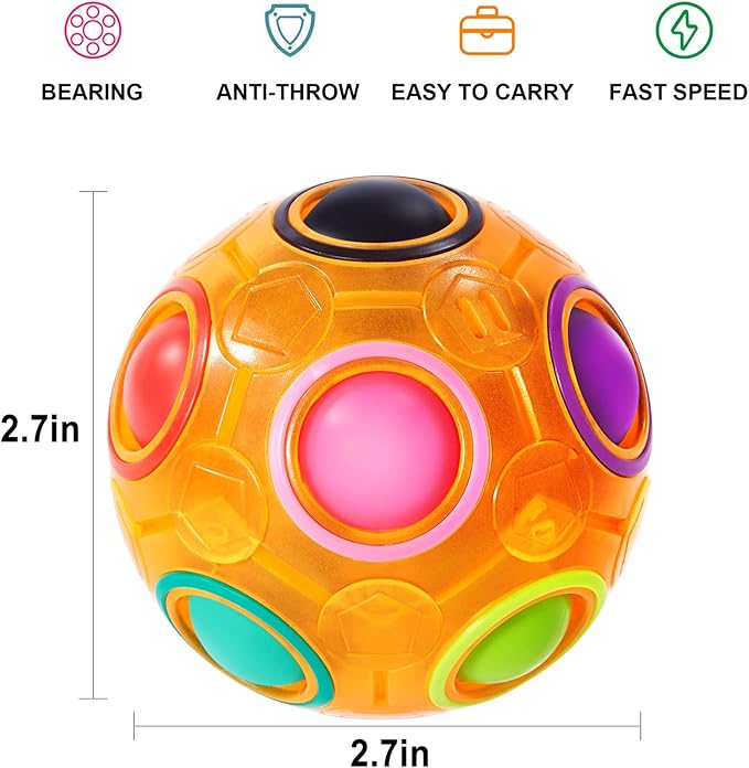 Vdealen Magic Rainbow Puzzle Ball, Fidget Ball Puzzle Brain Teaser Fidget Toy for Boys & Girls- Birthday Party Easter Valentines Christmas Stocking Stuffers for Kids Teen & Adults(Orange)