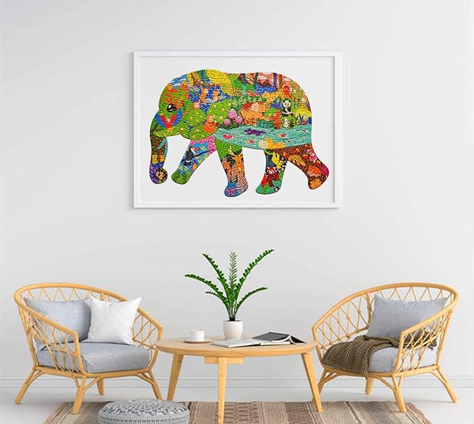 Puzzles for Kids Ages 4-8,8-10 and Adults, Elephant Animal Shaped Jigsaw Puzzles 200 Pieces for Wall Home Decor