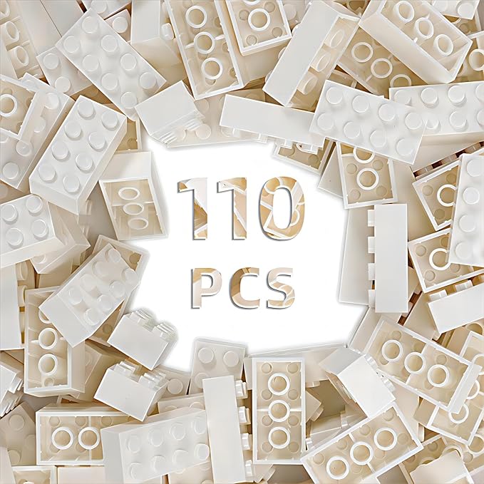 Classic Building Bricks 2x4, Compatible with Lego Parts and Pieces 3001, 110 Piece Bulk Building Block, Creative Building Block for Age 6+ Boys Girls and Bulk Enthusiast (White)