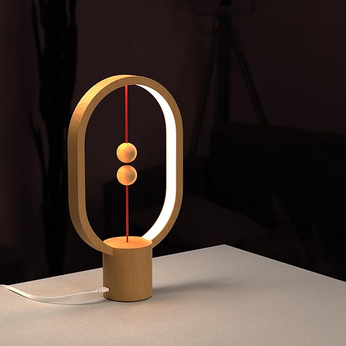 Bedroom Lamps - Mini Balance Lamps, Birthday Gifts, Bedside and Nightstand Lights, Plug-in Night Lights with Magnetic Base for Home, Office, and College Dorm (Wood Color)