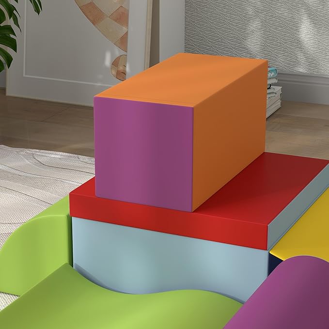 Soozier 7 Piece PU Leather Soft Play Climbing for Toddlers, Baby Colorful Soft Play Gym Toys Indoor, Modular Crawling & Climbing Play Set for 1-3 Years, Contemporary