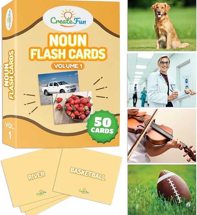 50 Noun Flash Cards, Fun Vocabulary Builder Educational Learning Photo Cards for Kids, Homeschool, Adults, Seniors, Speech Therapy, ESL, Autism, Dementia, Aphasia, SLP, ABA, and Occupational Therapy