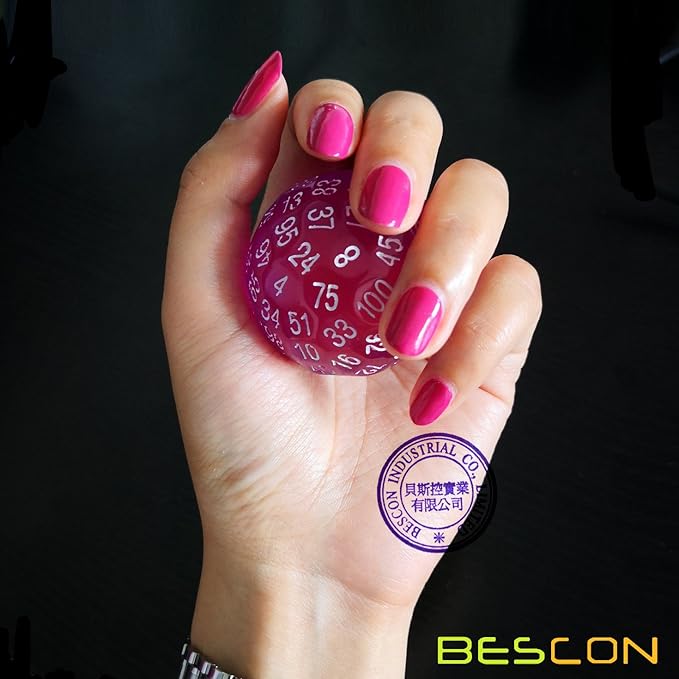 Bescon Translucent Polyhedral Dice 100 Sides, Transparent D100 die, 100 Sided Cube, D100 Game Dice,100-Sided Cube of Purple
